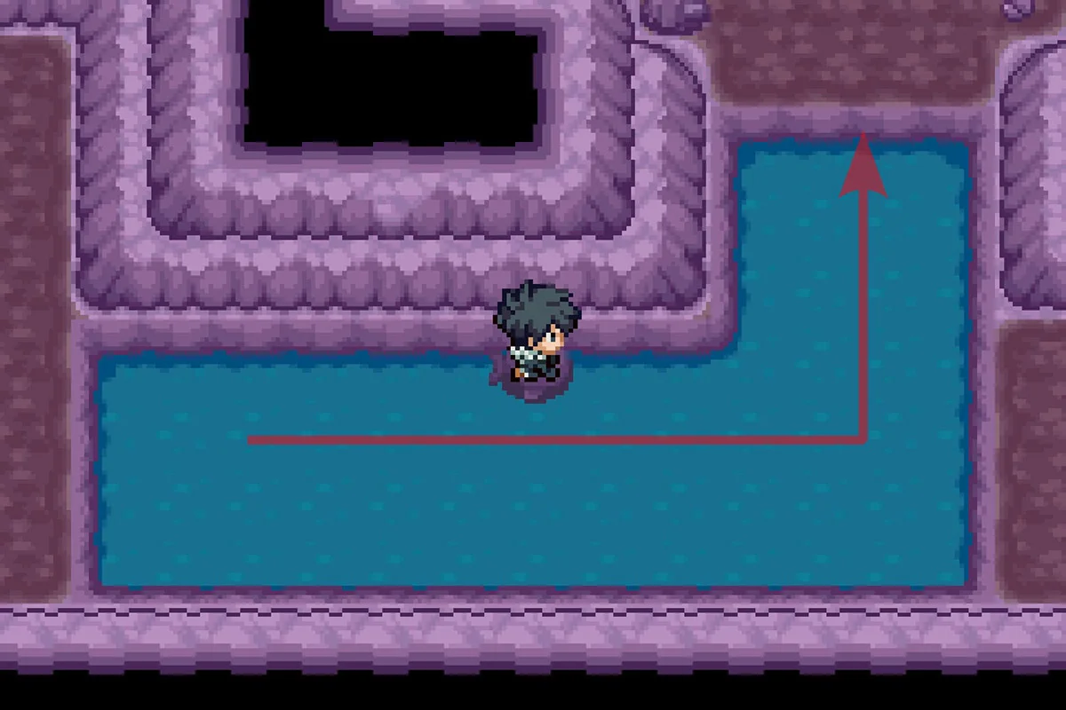 Surfing toward the area with interactable crystals. / Pokémon Unbound