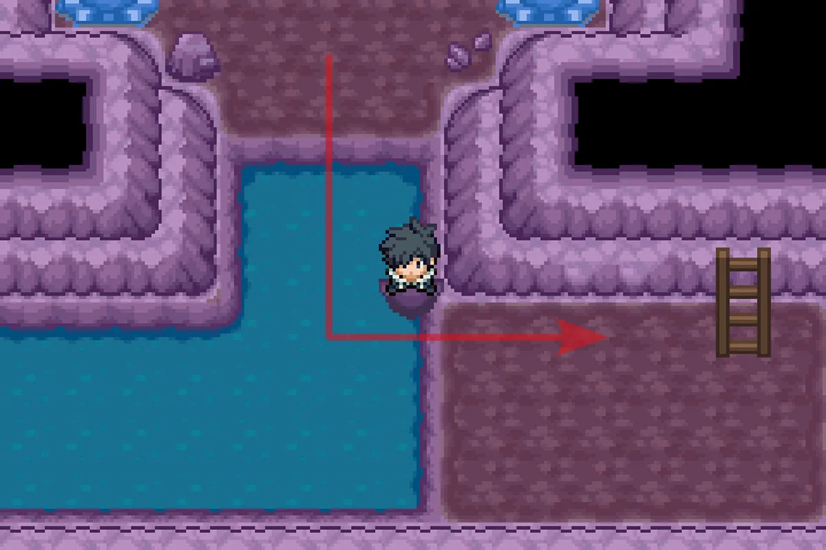 Climbing the east ladder to the upper floor. / Pokémon Unbound