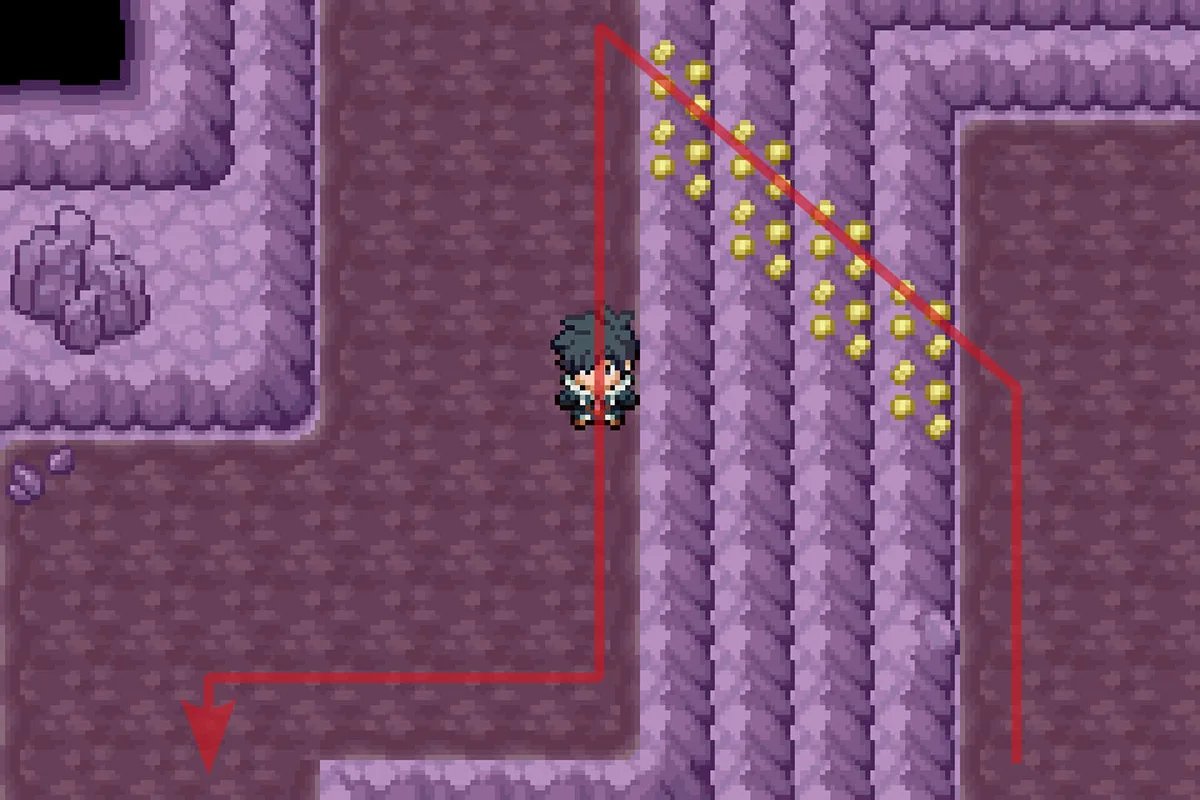 Using the yellow crystals to climb the west wall. / Pokémon Unbound