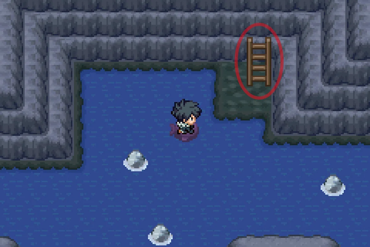 Taking the ladder to the second floor. / Pokémon Unbound