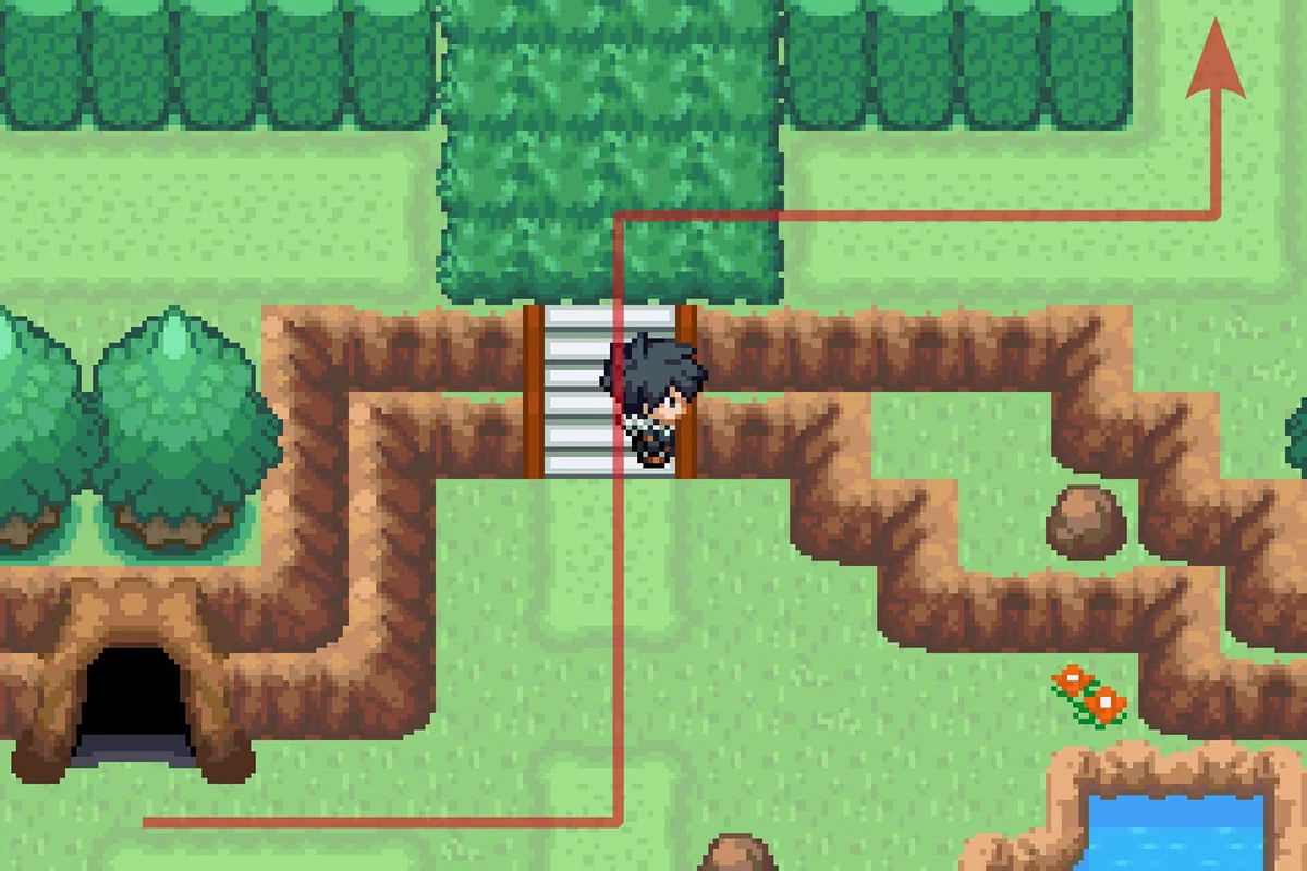 Taking the first turn east after reaching the maze area. / Pokémon Unbound