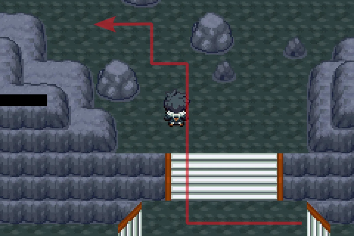 Climbing the north stairs and going west. / Pokémon Unbound