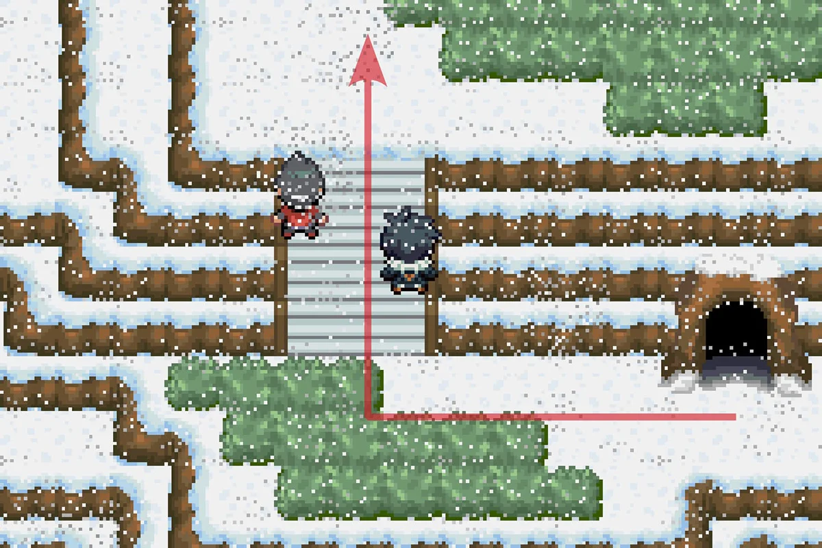 Climbing the west stairs after reaching the snow area. / Pokémon Unbound