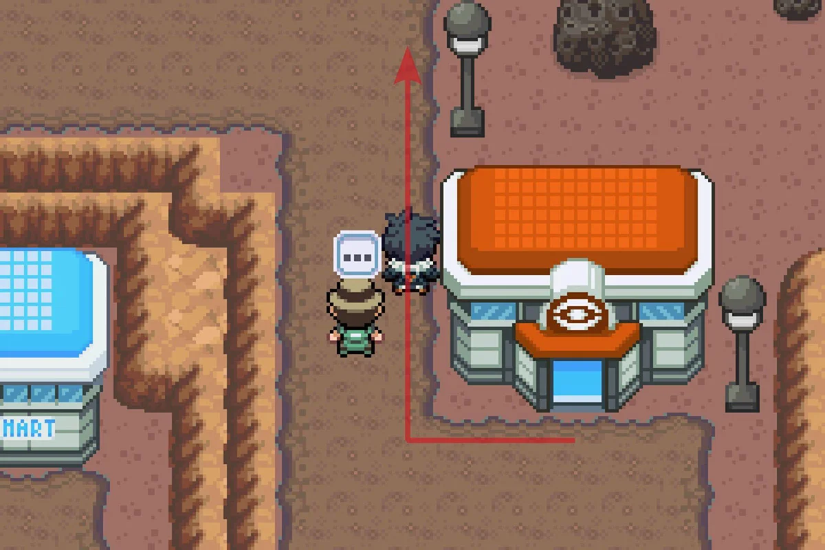 크레이터 타운 포켓몬 센터에서 북쪽으로 이동.