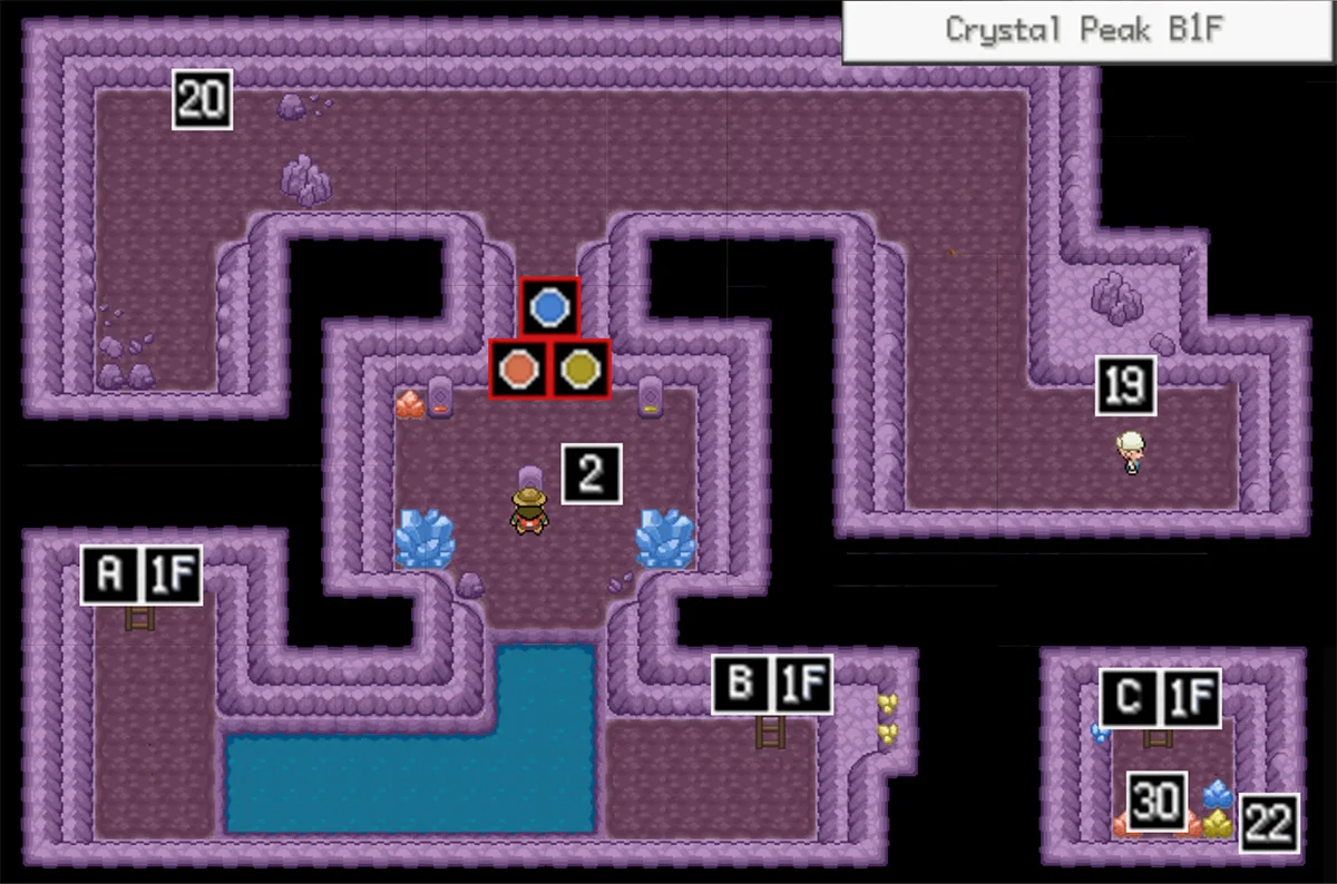 Crystal Peak B1F map / Pokémon Unbound