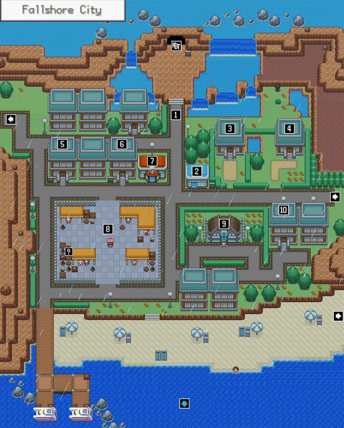 Fallshore City map / Pokémon Unbound