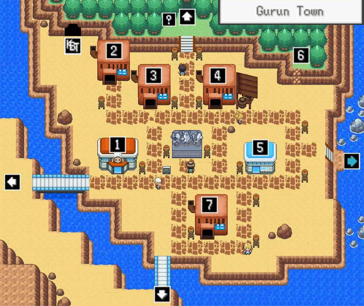 Gurun Town map / Pokémon Unbound
