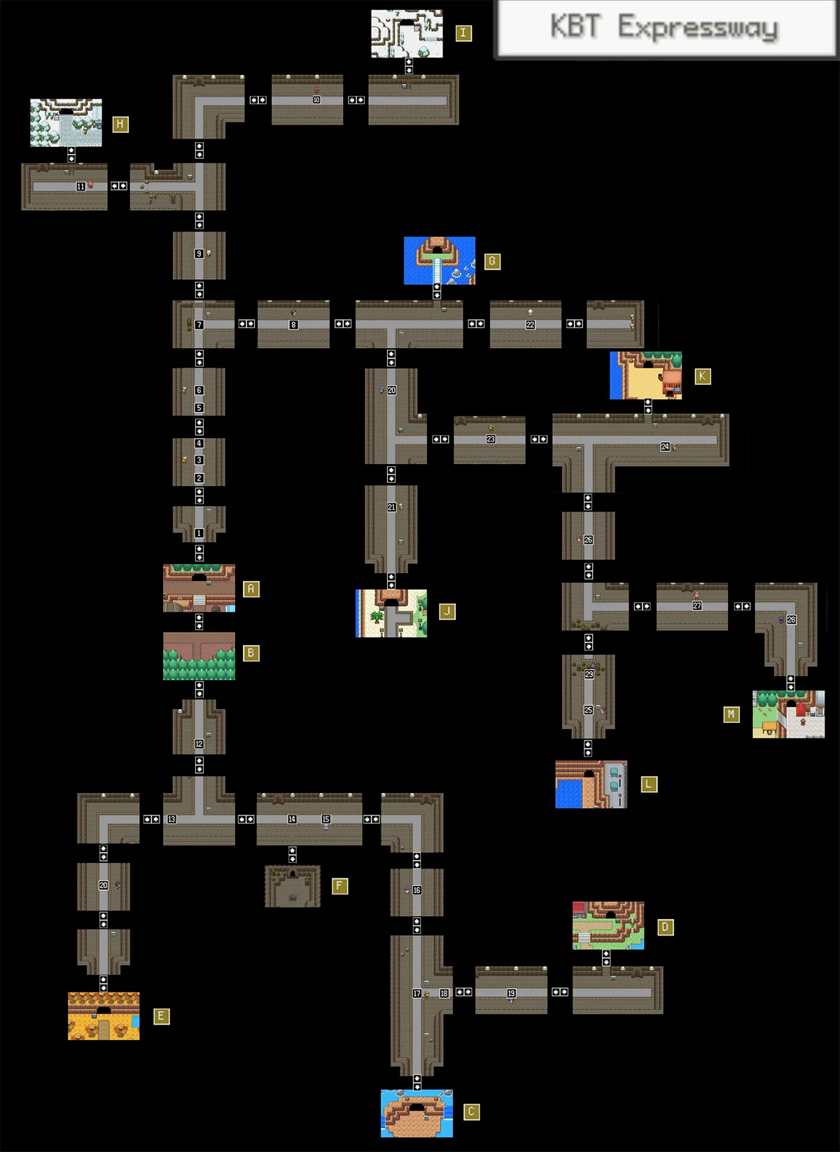 KBT Expressway Map - tunnels are longer than they appear but the major junctions and landmarks are represented