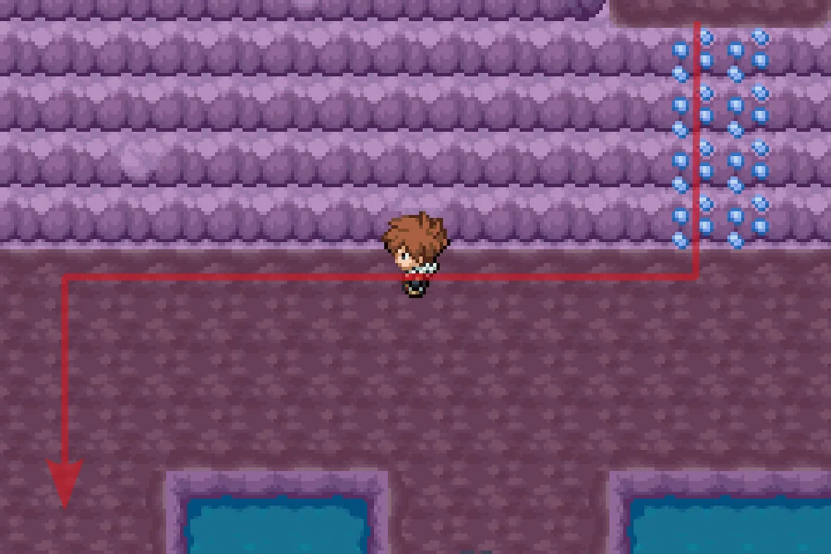 락클라임을 사용하여 내려간 다음, 서쪽 경로를 따라가는 모습. / Pokémon Unbound