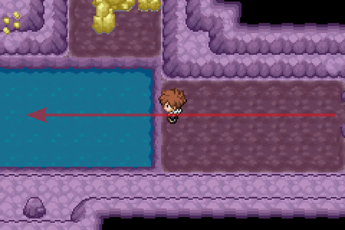 파도타기를 사용하여 경로를 계속 따라가는 모습. / Pokémon Unbound