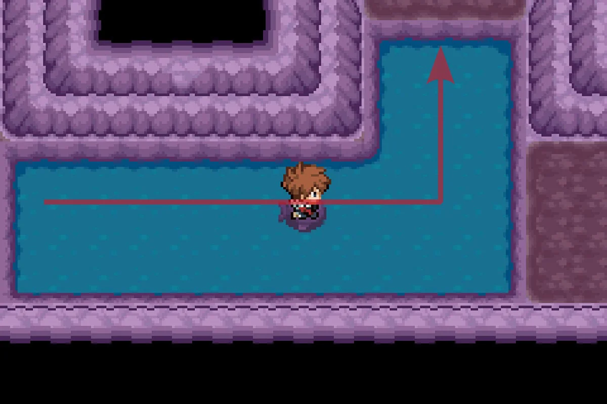 상호작용 가능한 수정 구역으로 파도타기하는 모습. / Pokémon Unbound