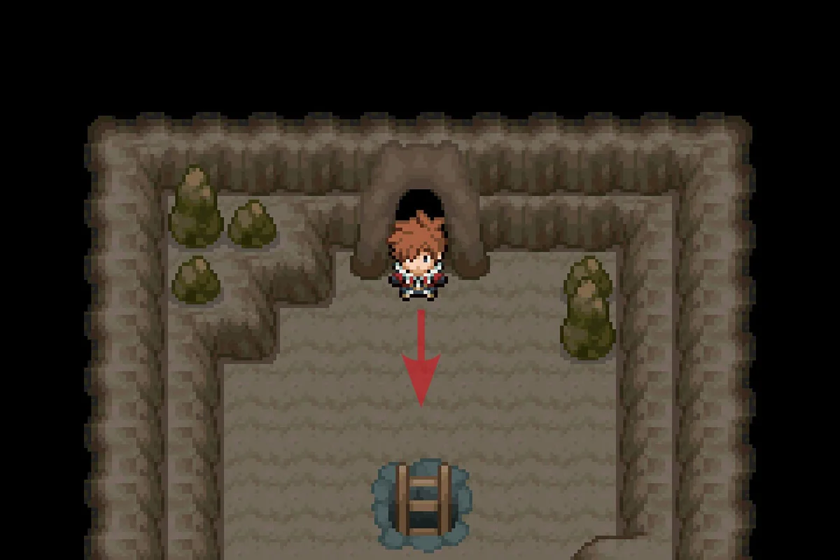 잃어버린 터널로 내려가는 사다리를 이용하는 모습. / Pokémon Unbound