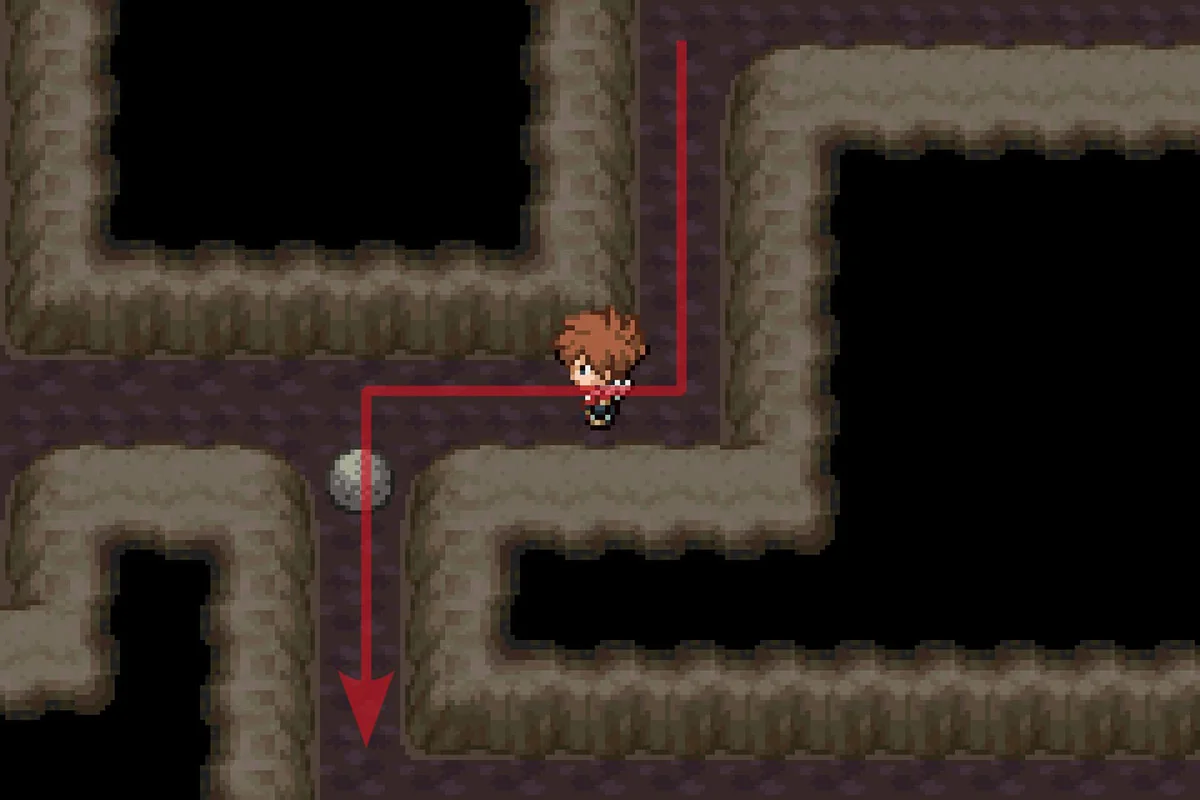 괴력을 사용하여 바위를 아래로 미는 모습. / Pokémon Unbound