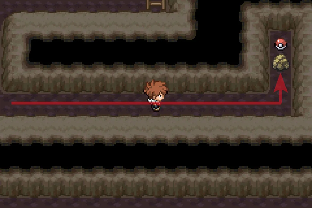 부술 수 있는 바위 뒤 경로 끝에서 보스로라나이트를 찾는 모습. / Pokémon Unbound