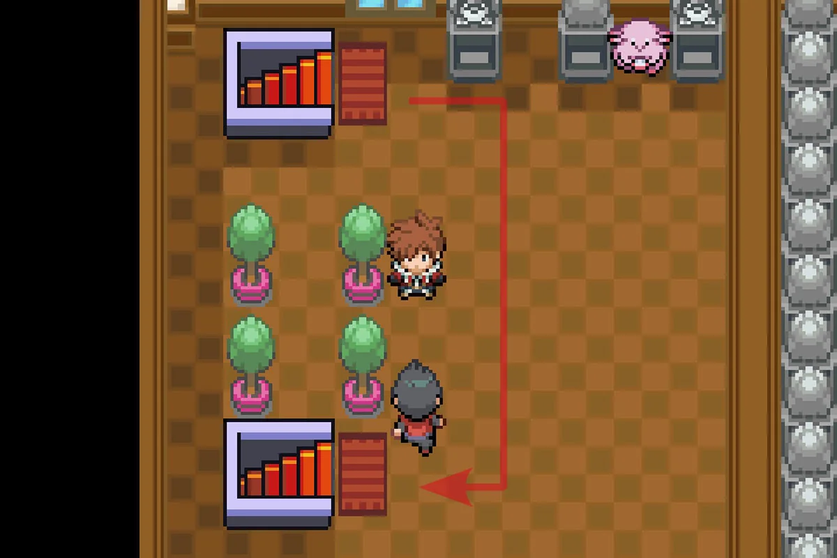 남쪽 계단을 이용해 아래로 내려가는 모습. / Pokémon Unbound