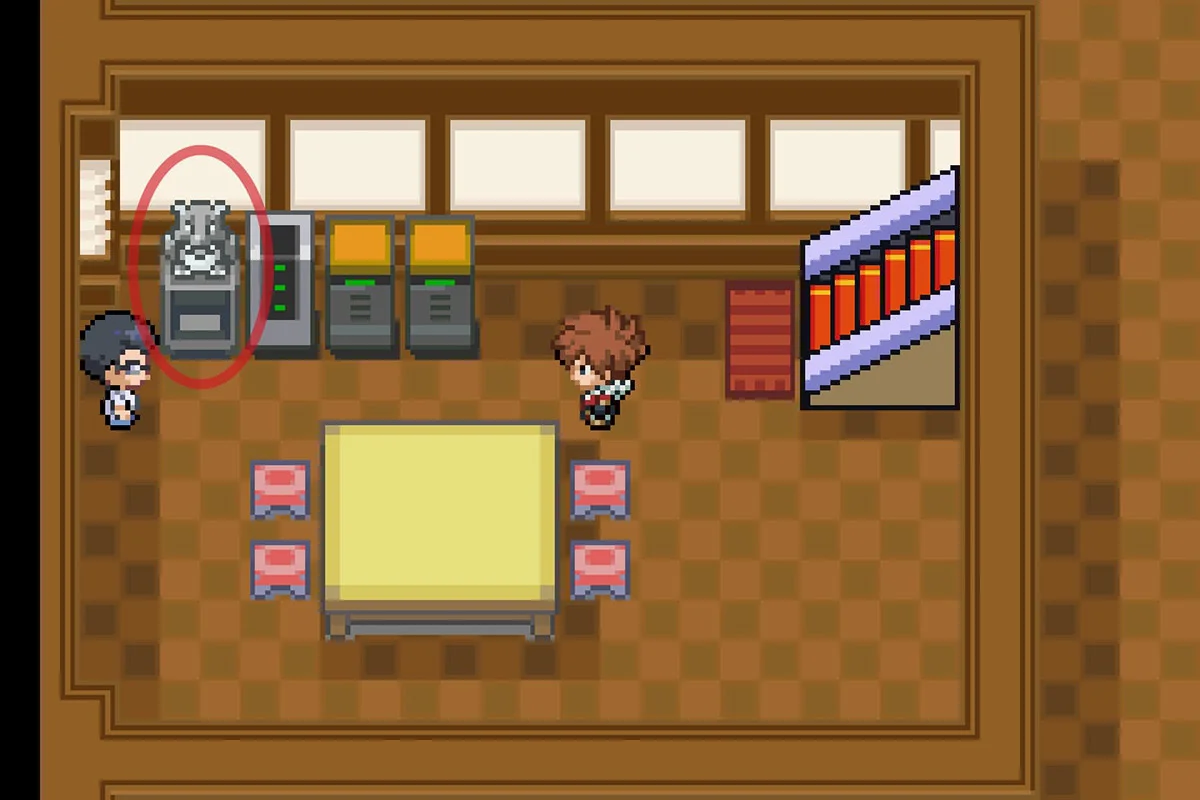 동상에 있는 숨겨진 스위치를 누르는 모습. / Pokémon Unbound