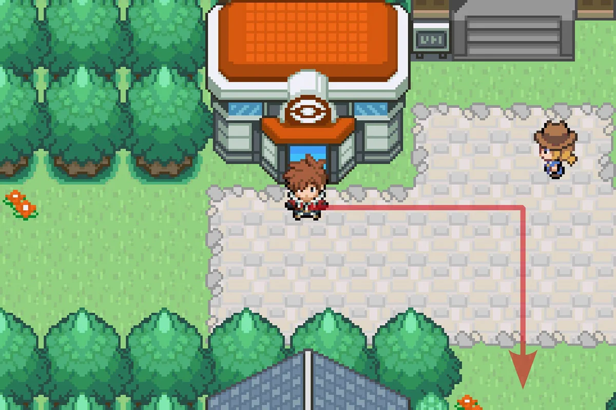 씨포트 시티 포켓몬센터 밖에 서 있는 모습. / Pokémon Unbound