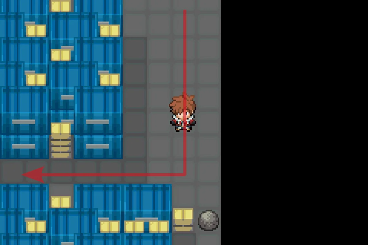 경로가 막힐 때 서쪽으로 방향을 바꾸는 모습. / Pokémon Unbound