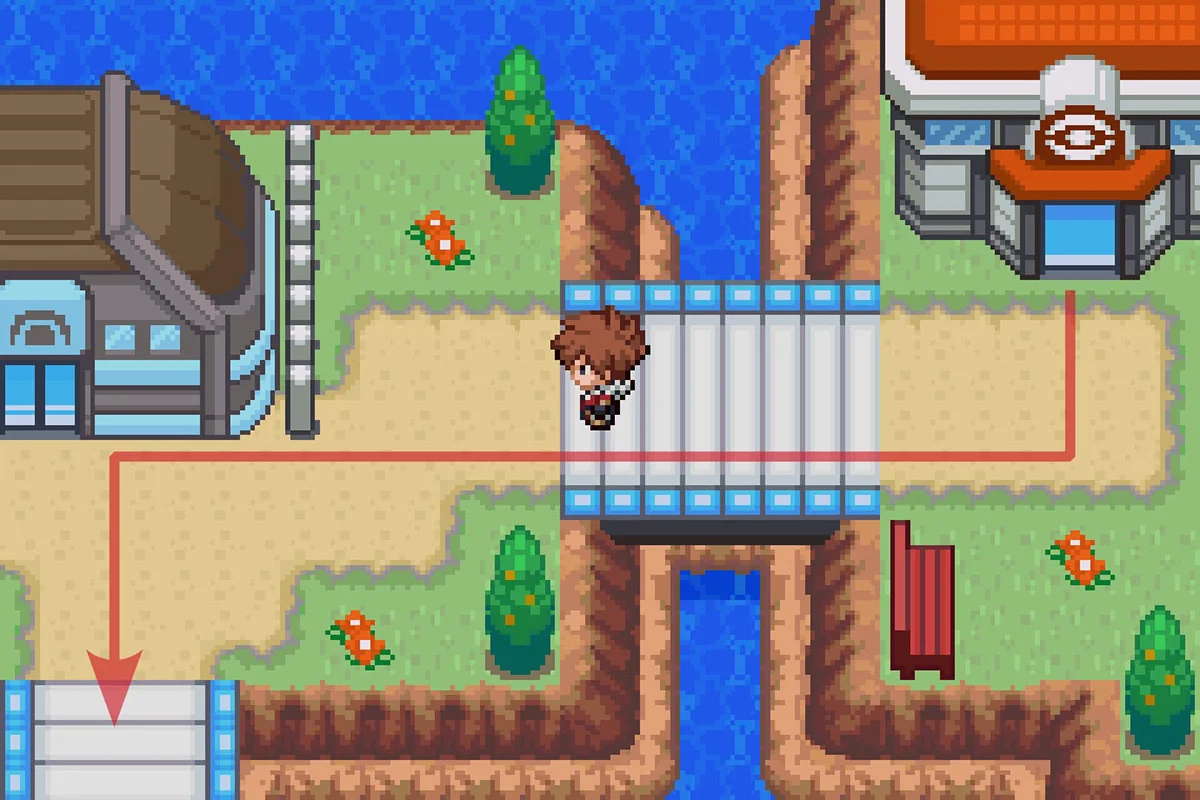 드레스코 타운 포켓몬센터에서 걸어 나오는 모습. / Pokémon Unbound