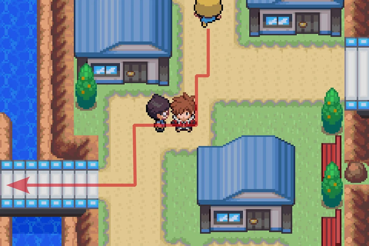 서쪽으로 가는 파란 다리를 건너는 모습. / Pokémon Unbound