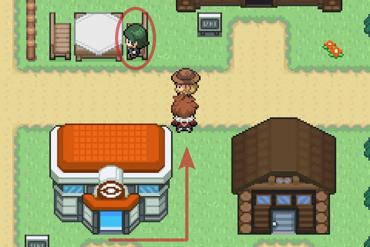 매그놀리아 타운 포켓몬센터 뒤에 있는 캐서린에게 다가가는 모습. / Pokémon Unbound