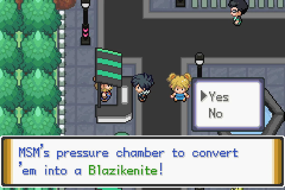 불꽃주얼 5개와 번치코나이트를 교환하는 모습. / Pokémon Unbound