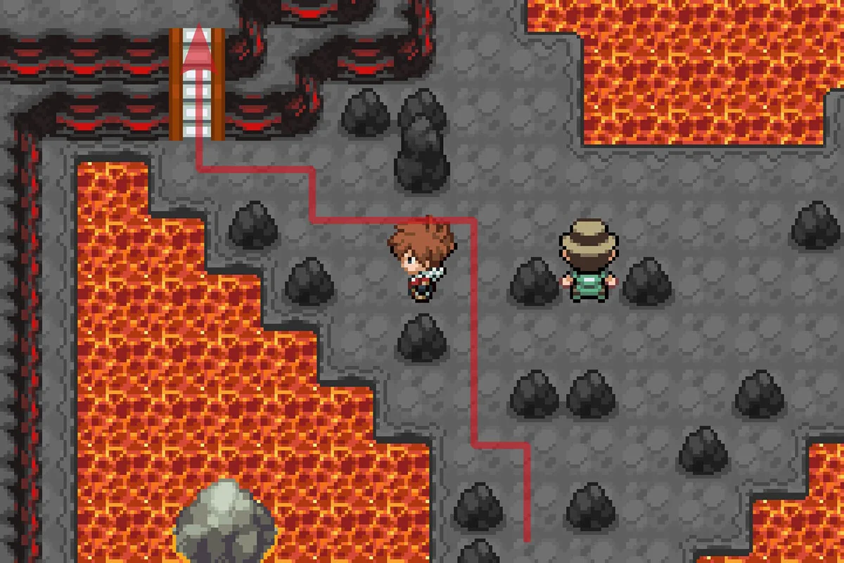 방의 북서쪽 모서리에 있는 계단을 오르는 모습. / Pokémon Unbound