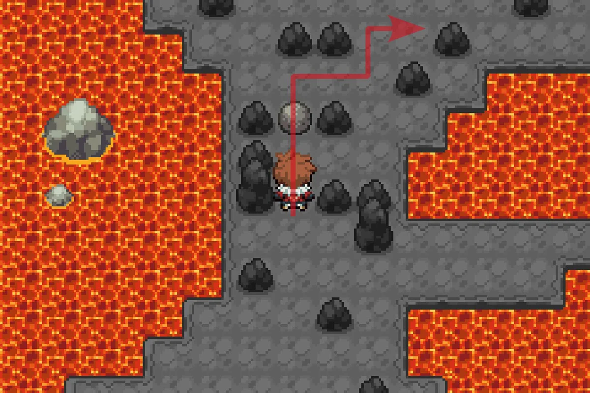 북쪽 경로가 끝났을 때 바위를 동쪽으로 미는 모습. / Pokémon Unbound