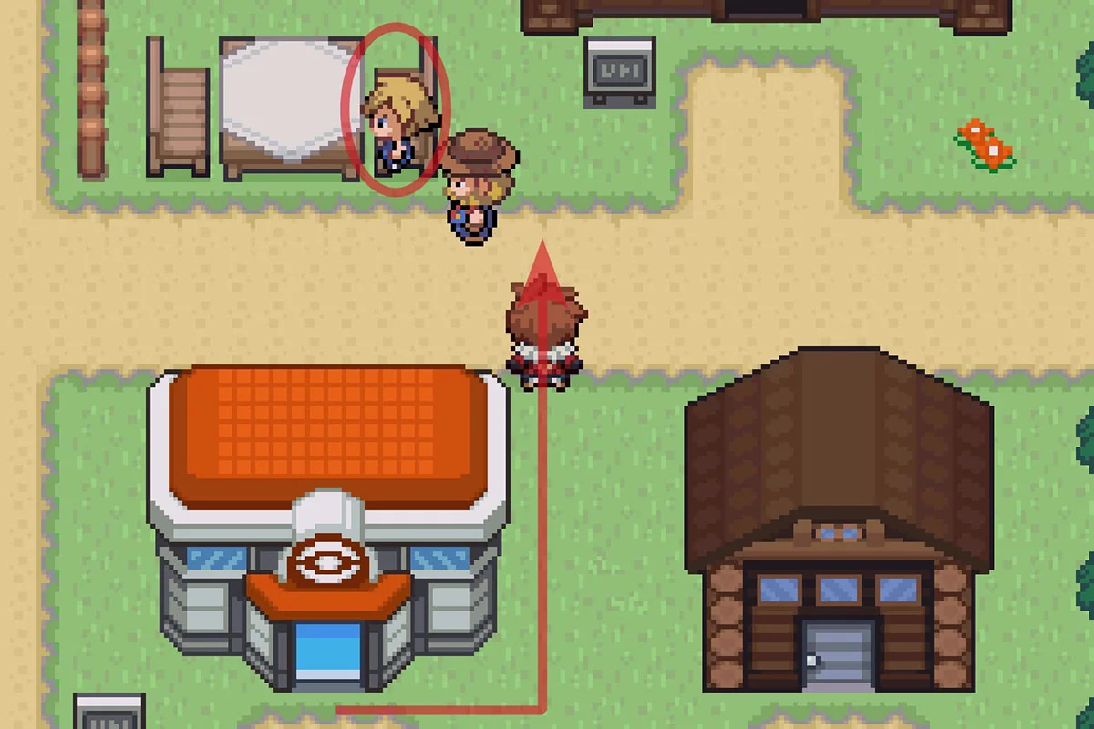 매그놀리아 타운 포켓몬센터 뒤에 있는 아빔볼라에게 다가가는 모습. / Pokémon Unbound