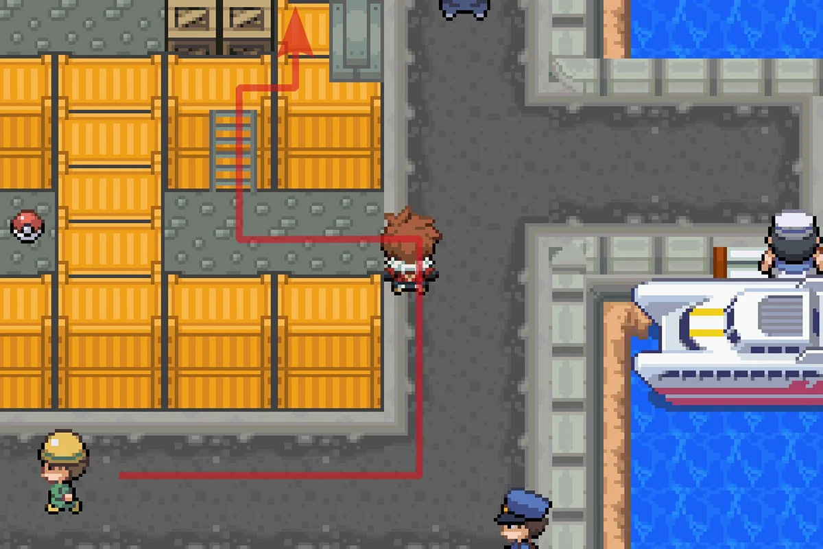 사다리를 올라 노란색 컨테이너 위로 올라가는 모습. / Pokémon Unbound