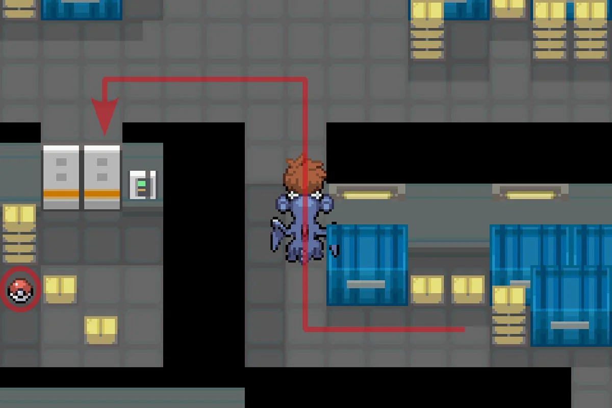 잠긴 문 뒤에서 한카리아스나이트를 얻는 모습. / Pokémon Unbound