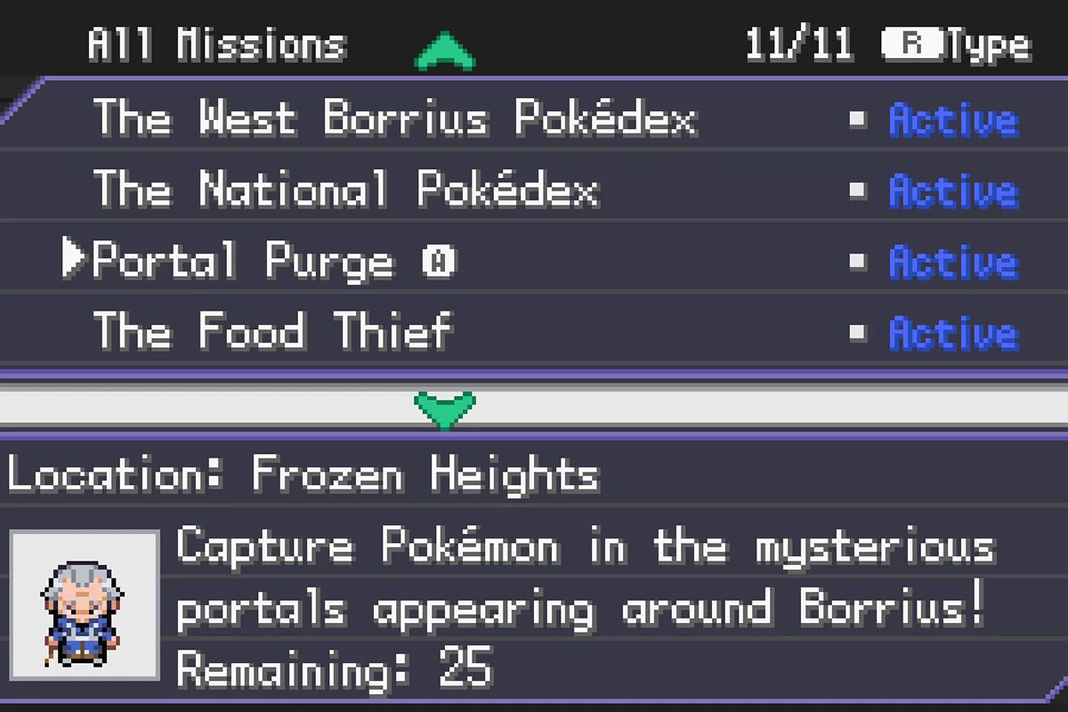 “Portal Purge” 미션 설명. / Pokémon Unbound