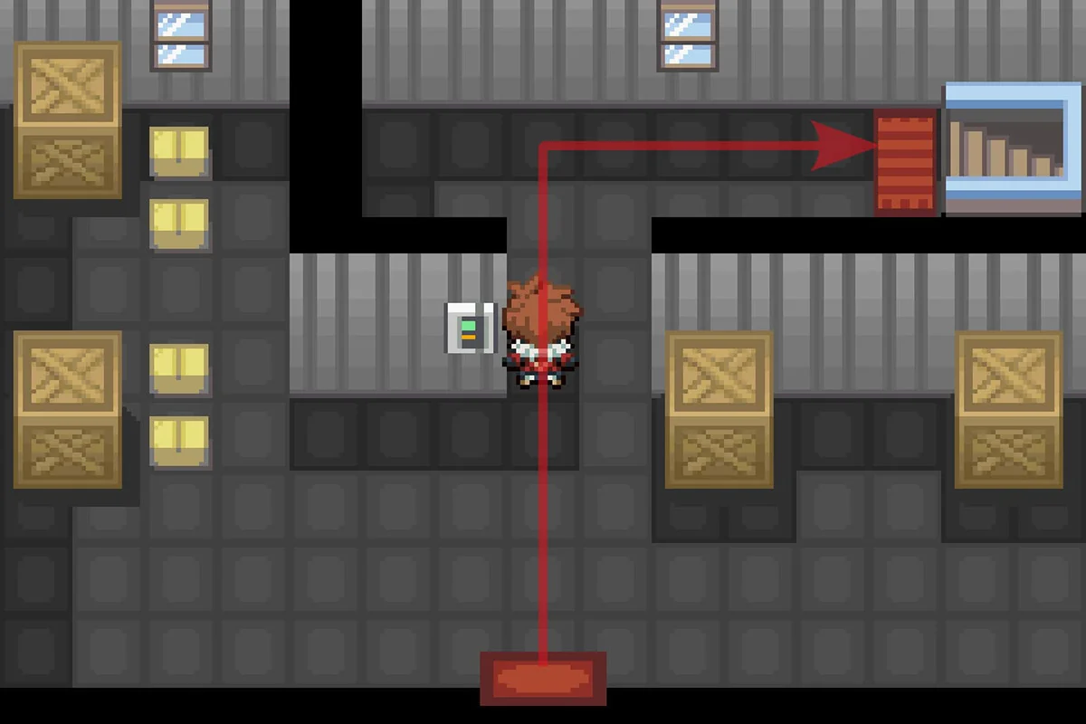 계단을 이용해 창고 지하로 내려가는 모습. / Pokémon Unbound