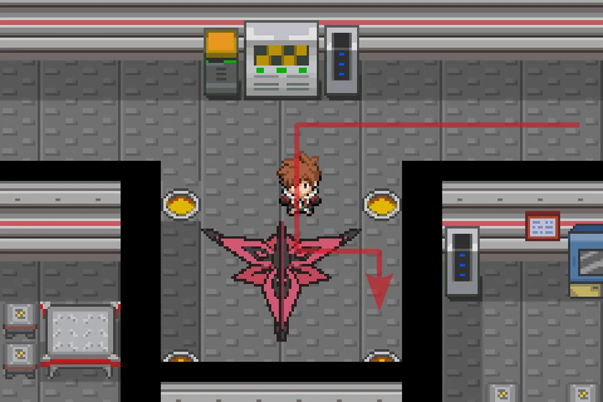 남동쪽 순간이동 장치로 걸어 들어가는 모습. / Pokémon Unbound