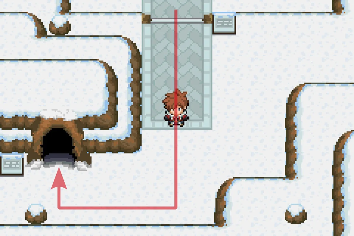 챔피언 로드의 미끄러운 얼음 구역으로 들어가는 모습. / Pokémon Unbound