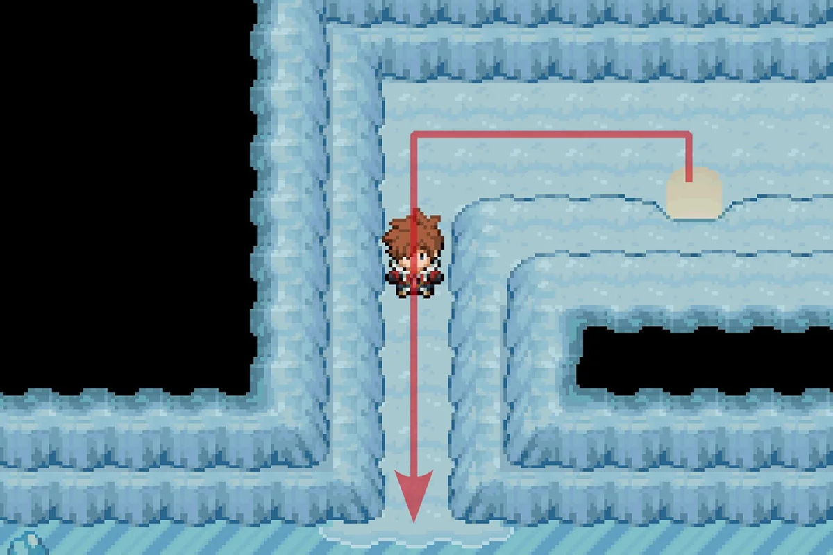 미끄러운 얼음 구역 밖으로 나가는 경로를 따라가는 모습. / Pokémon Unbound