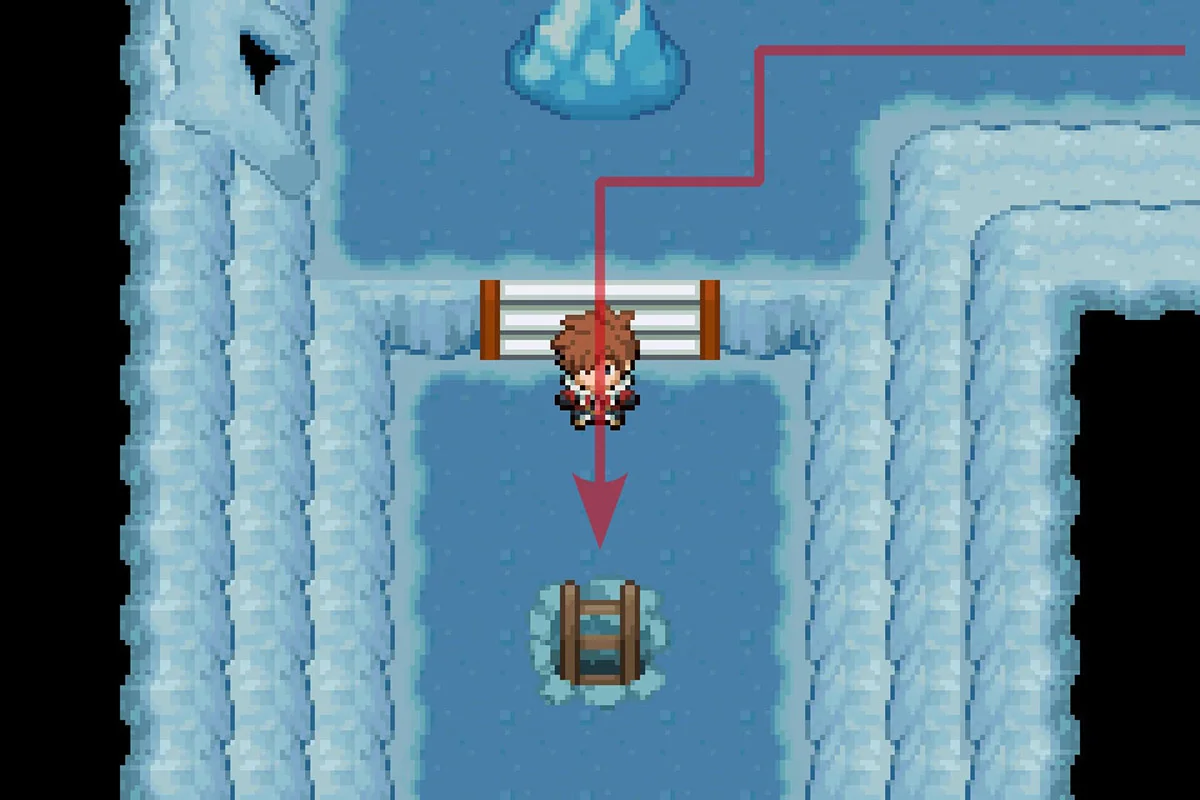 동굴 깊숙한 곳으로 가기 위해 사다리를 이용하는 모습. / Pokémon Unbound