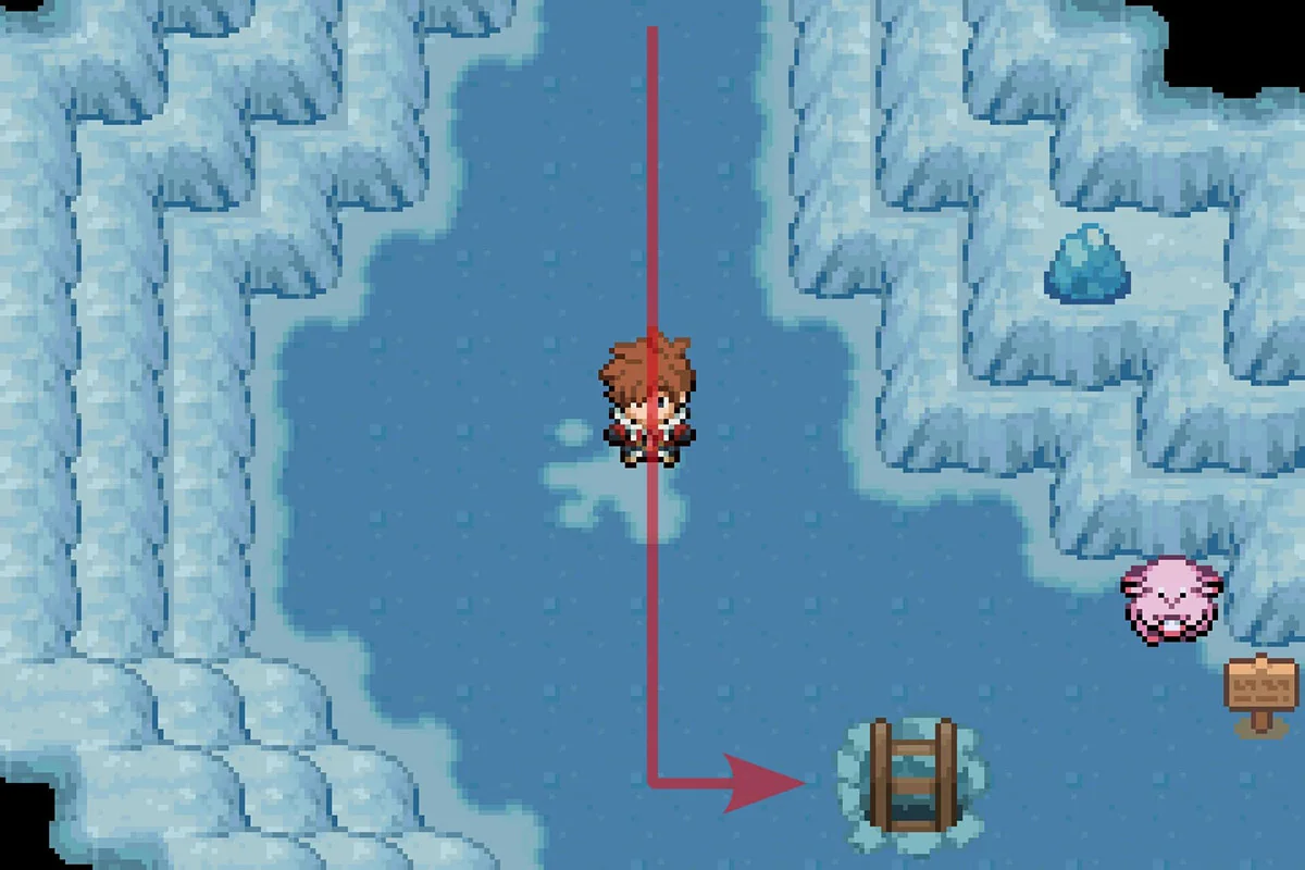 사다리를 타고 아래로 내려가는 모습. / Pokémon Unbound