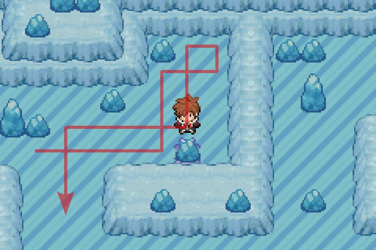 미끄러운 얼음 퍼즐을 통과하는 모습. / Pokémon Unbound