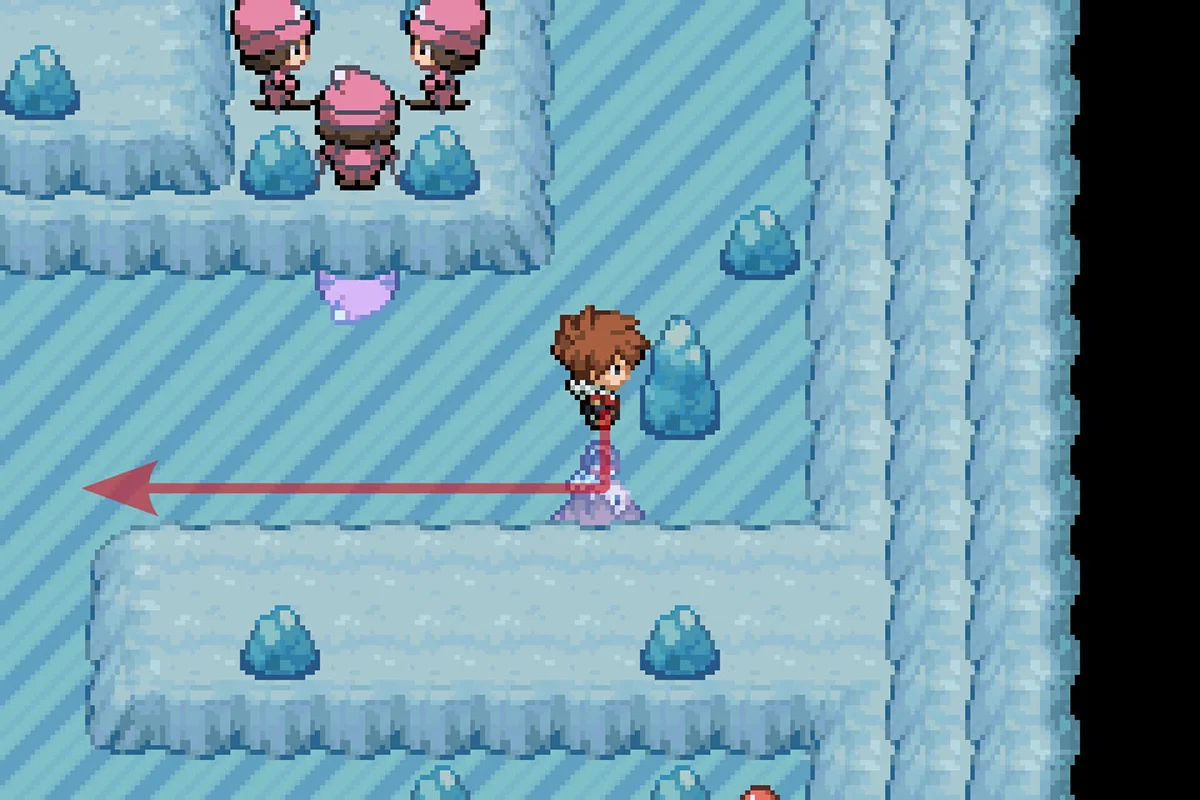 아래로 내려간 다음 다시 서쪽으로 가는 모습. / Pokémon Unbound