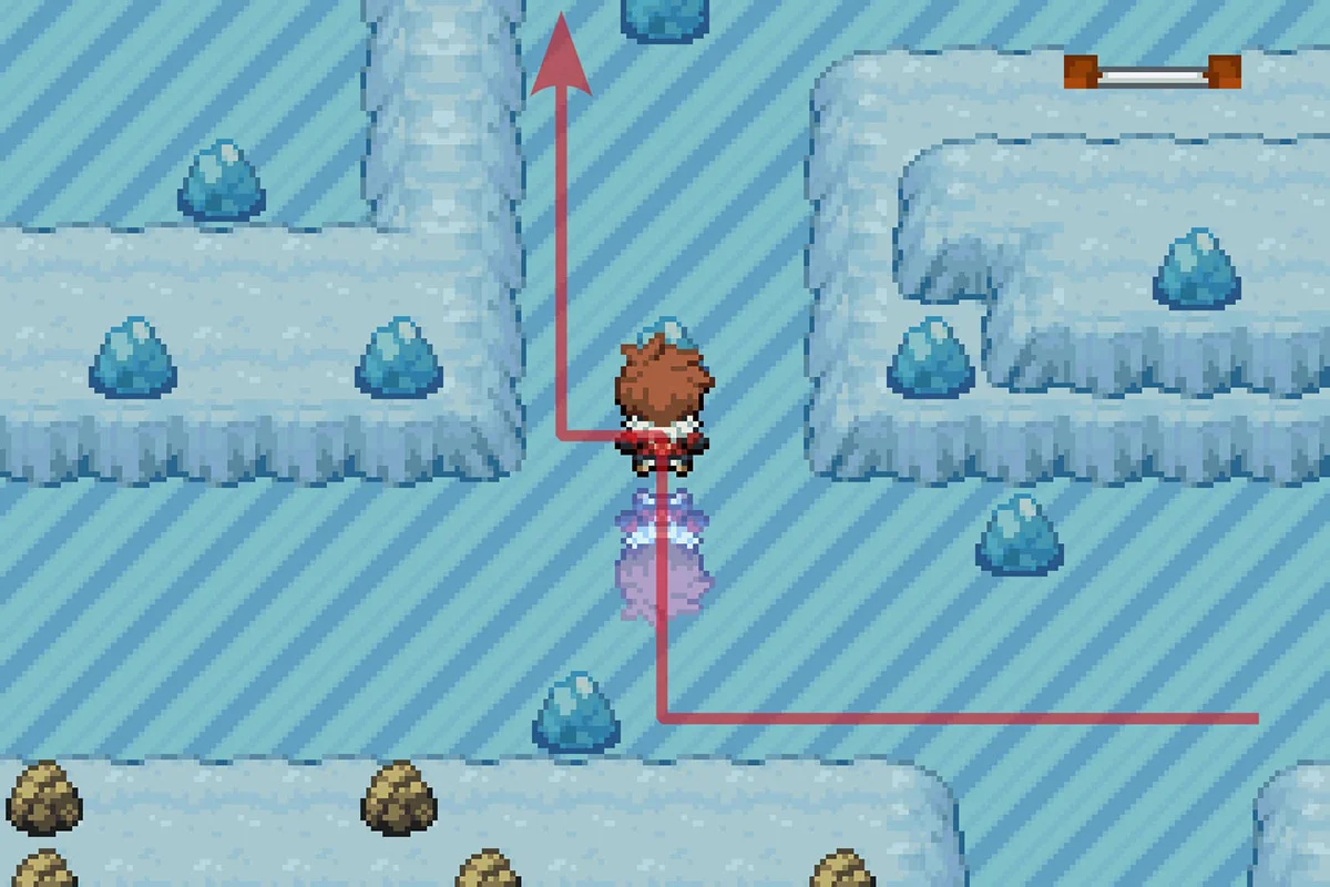 북쪽으로 가기 위해 얼음을 통과하는 모습. / Pokémon Unbound