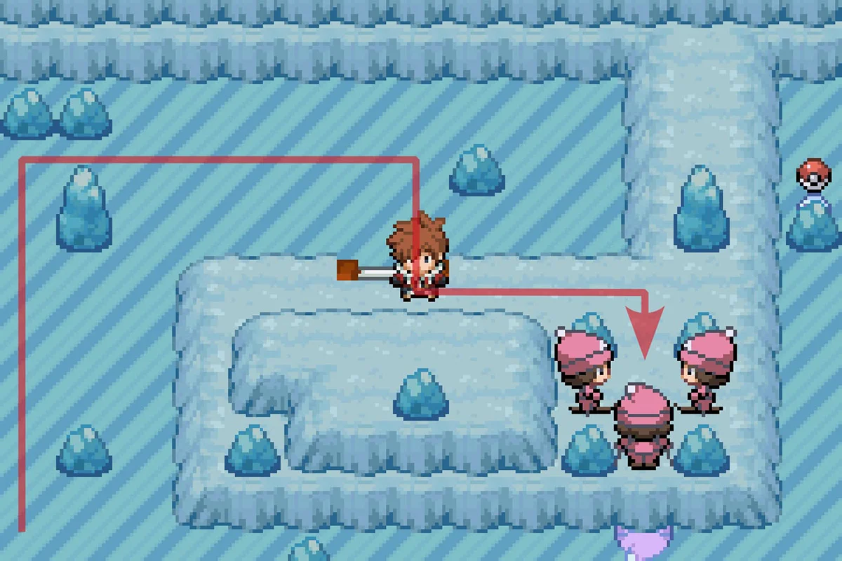 세 명의 스키 트레이너에게 다가가는 모습. / Pokémon Unbound