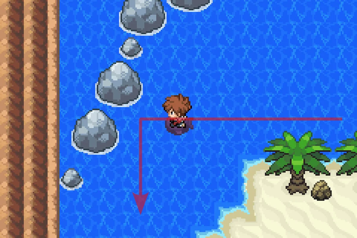 서쪽 경로가 끝날 때 남쪽으로 방향을 트는 모습. / Pokémon Unbound