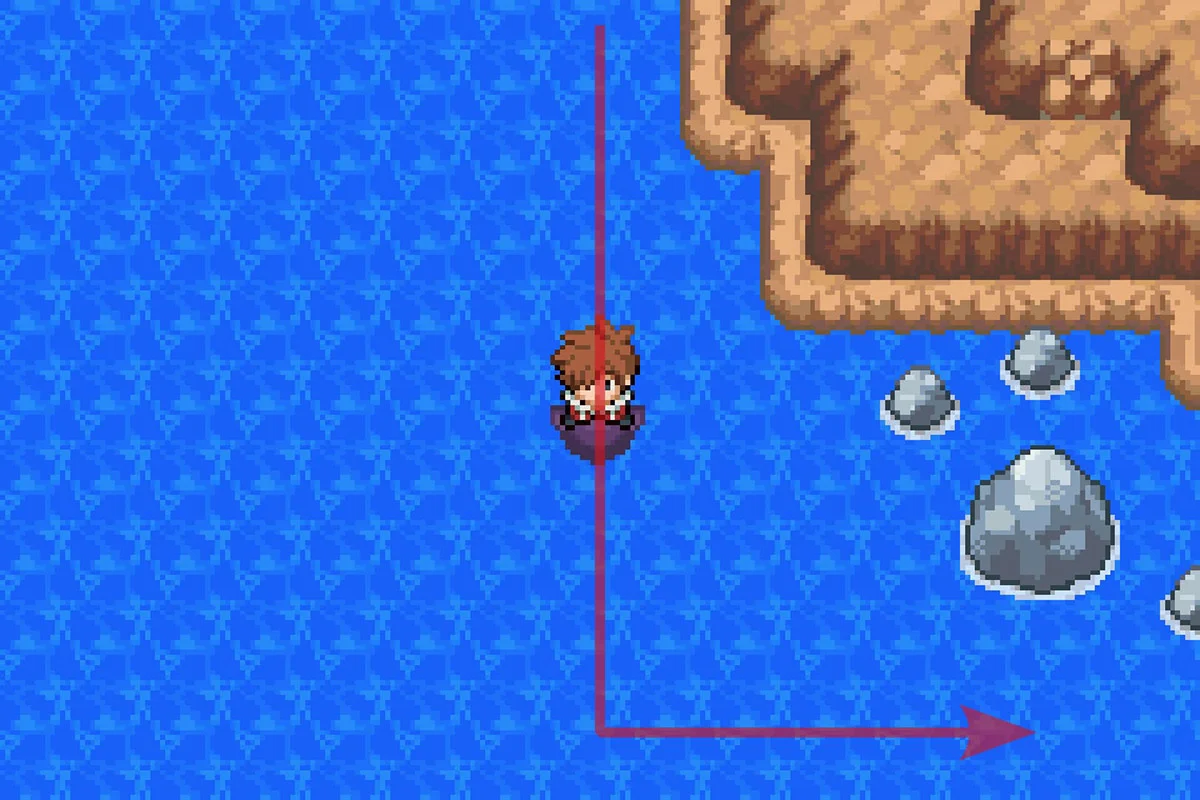 갈색 섬 남쪽의 바위를 따라가는 모습. / Pokémon Unbound