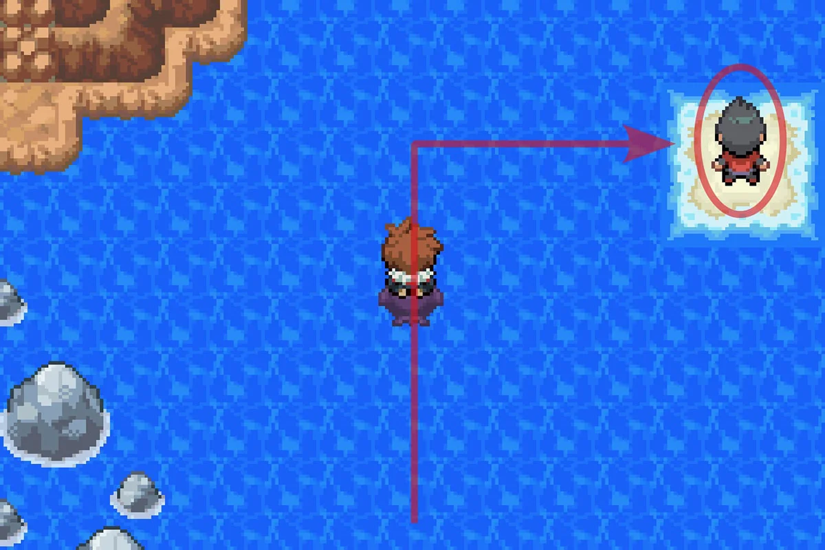 작은 땅에 홀로 있는 트레이너에게 다가가는 모습. / Pokémon Unbound