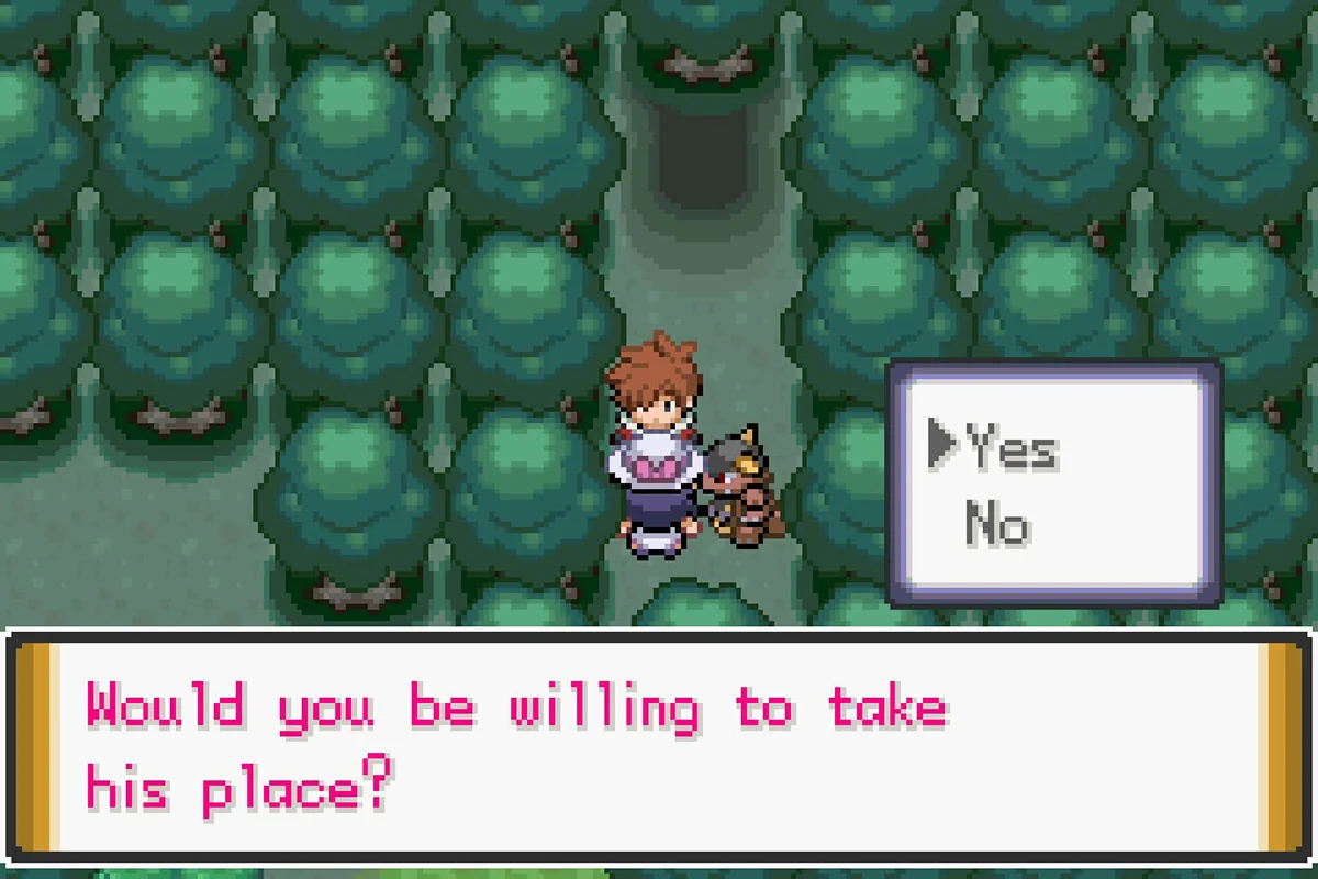 배우의 자리를 대신하겠다고 '예'라고 대답하는 모습. / Pokémon Unbound