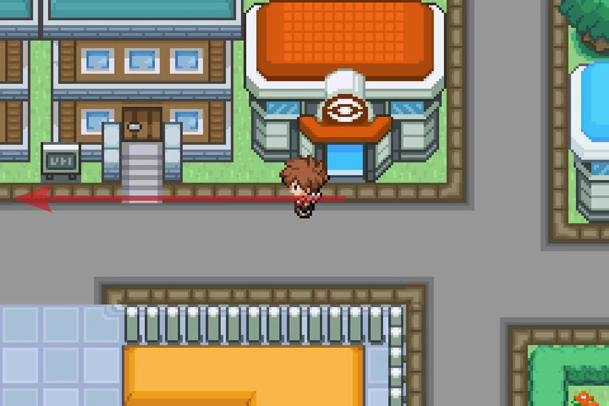 폴스호어 시티 포켓몬센터에서 서쪽으로 걷는 모습. / Pokémon Unbound