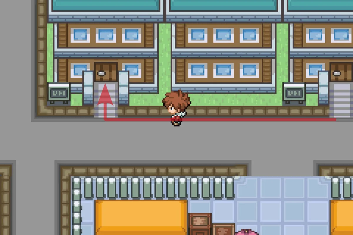 폴스호어 시티 미션 HQ로 진입하는 모습. / Pokémon Unbound