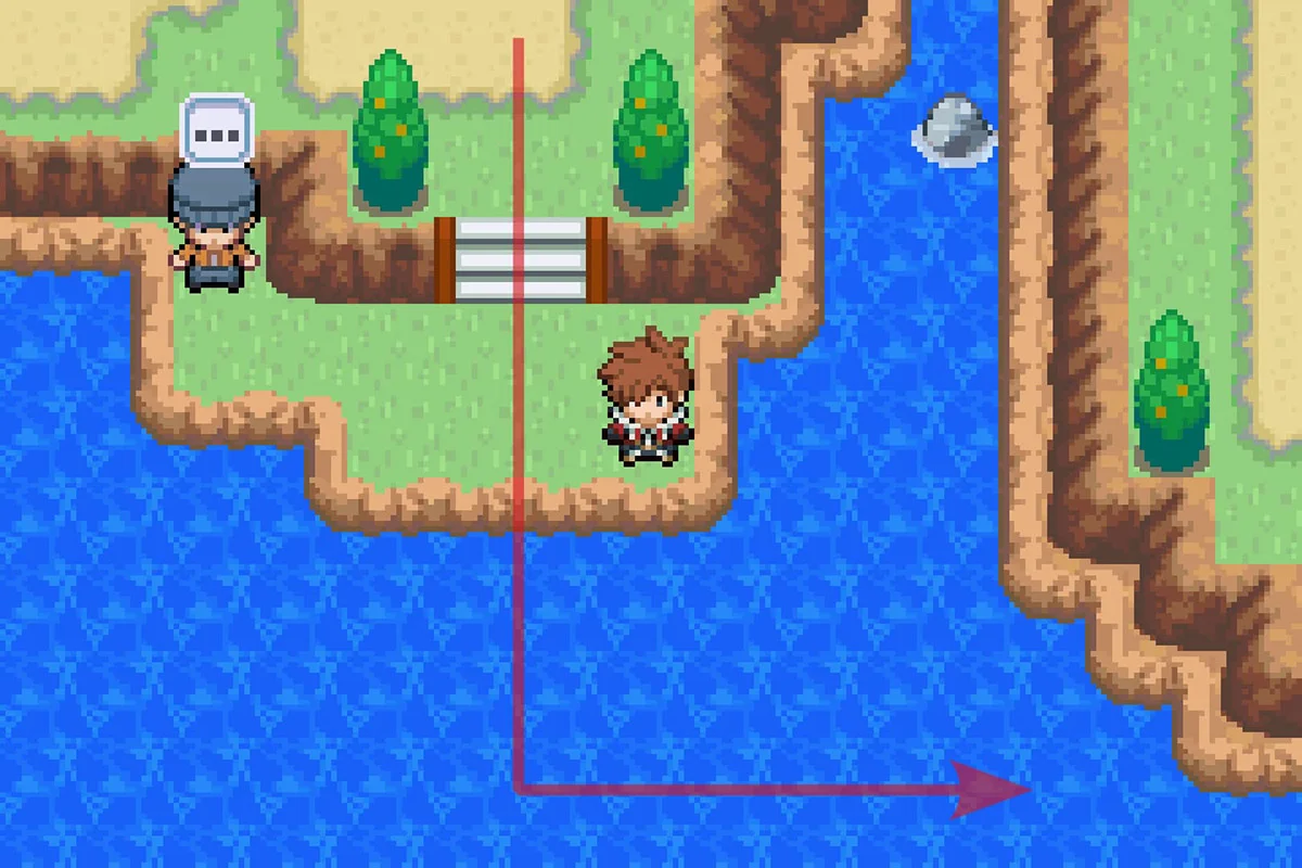 파도타기를 사용하여 동쪽으로 가는 모습. / Pokémon Unbound