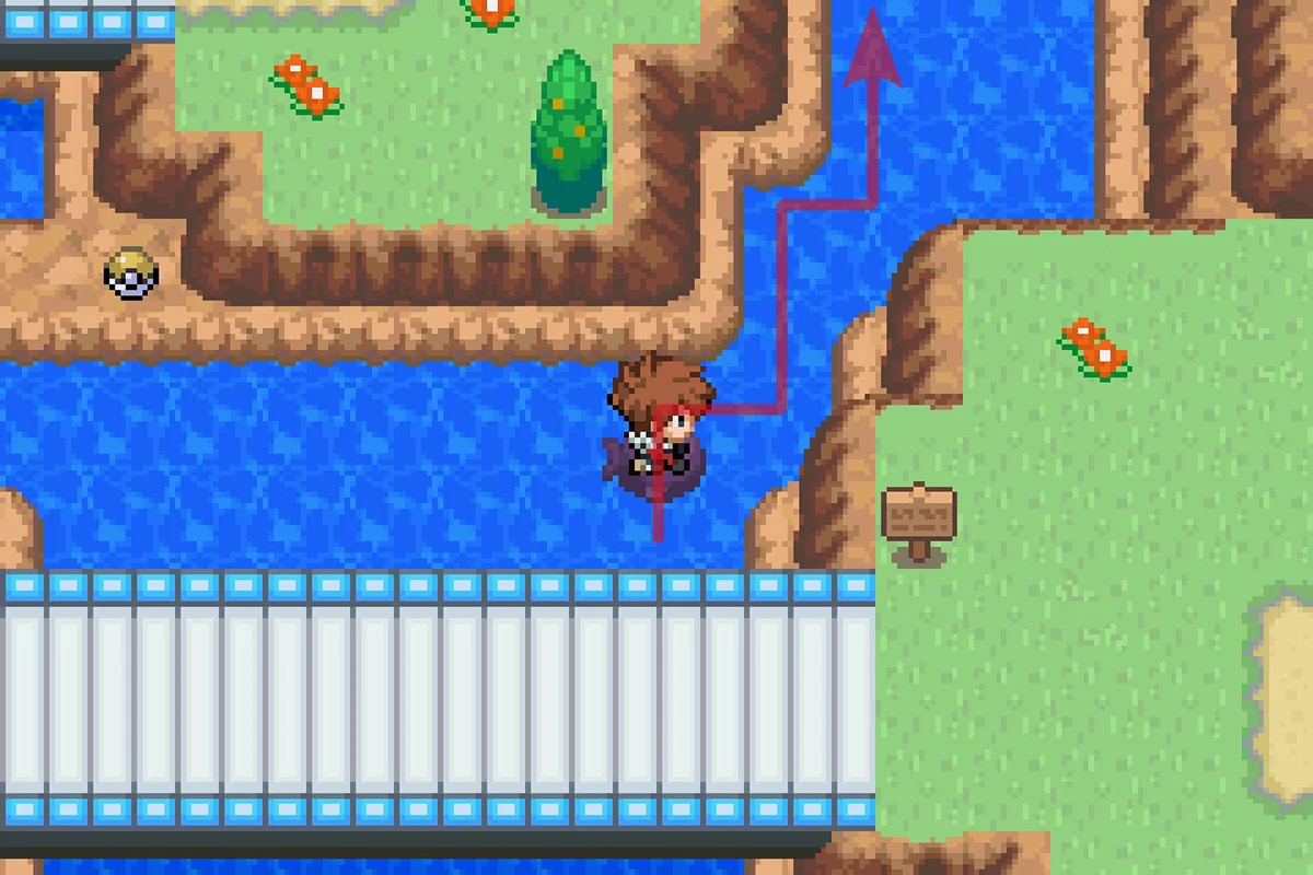 다리 밑으로 수영한 후 북동쪽으로 가는 모습. / Pokémon Unbound